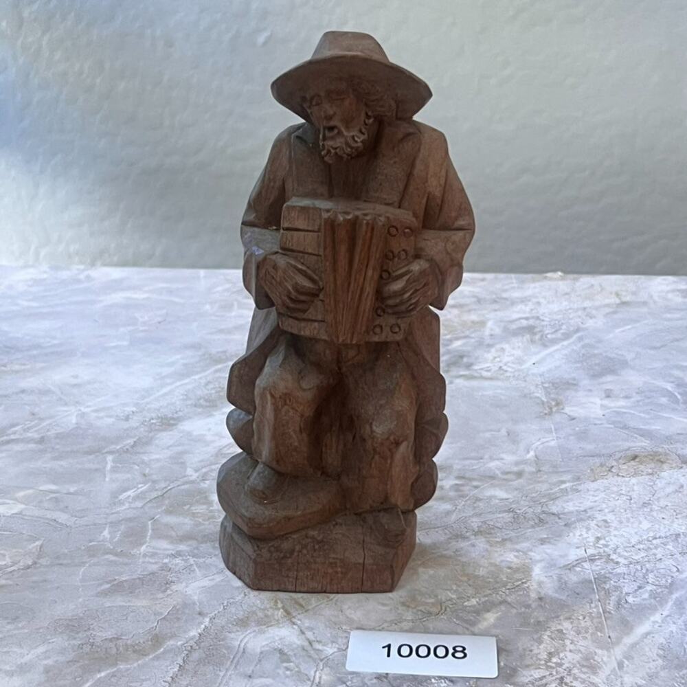 Hand Carved Wooden Figure Bearded Man Playing Accordion 8.5" Tall Folk Art - Picture 12 of 16